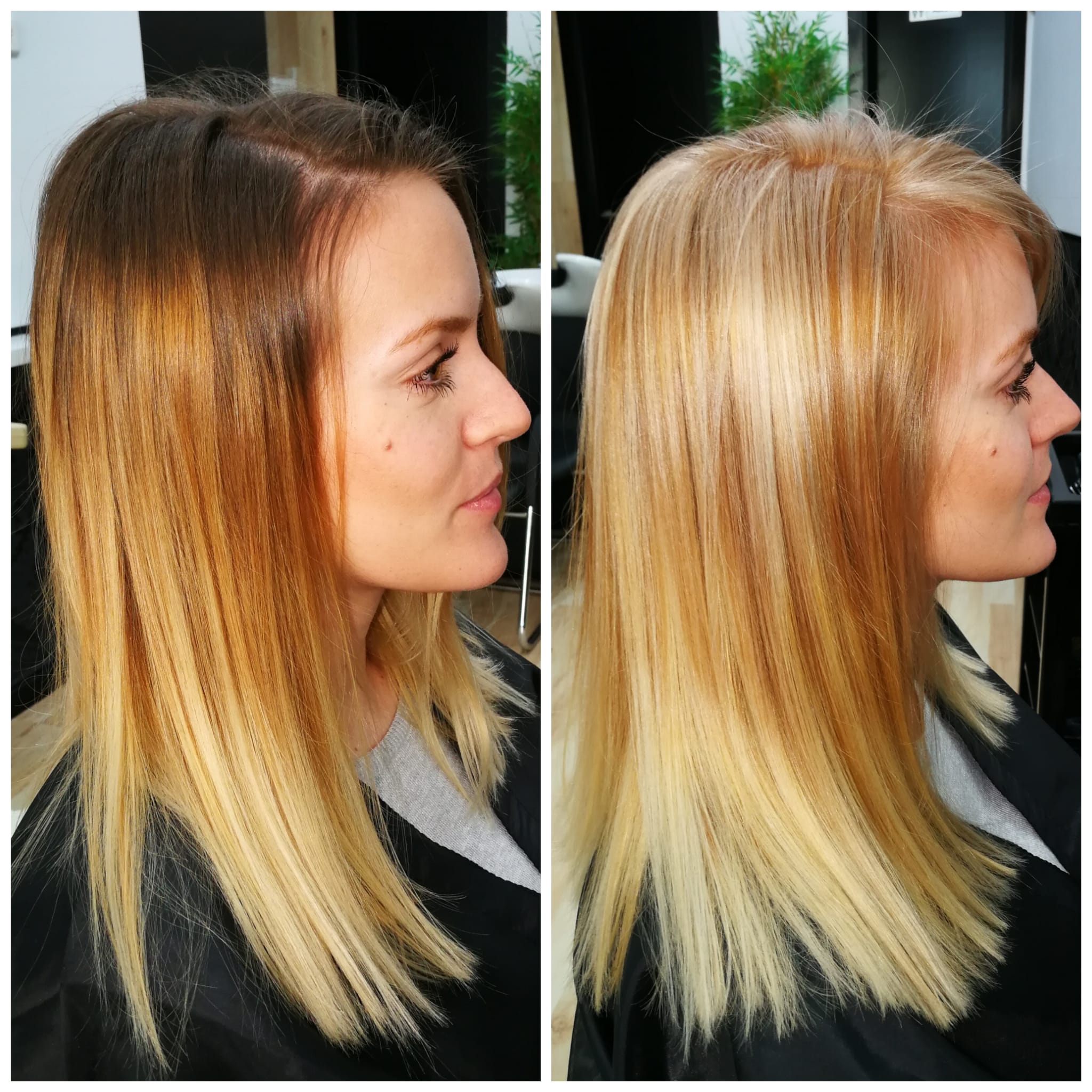 Antes y después de coloración rubia